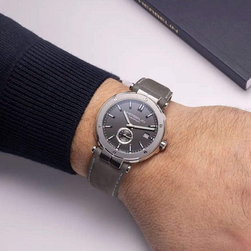 Herbelin Men's NEWPORT Grey Dial Leather Strap Watch
