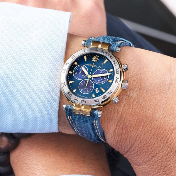 Herbelin Men's NEWPORT ORIGINALS 40mm Blue Chronograph Watch