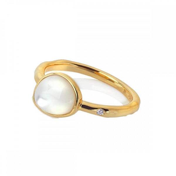 Hot Diamonds Golden Edit 18ct Gold Plated Mother of Pearl Ring
