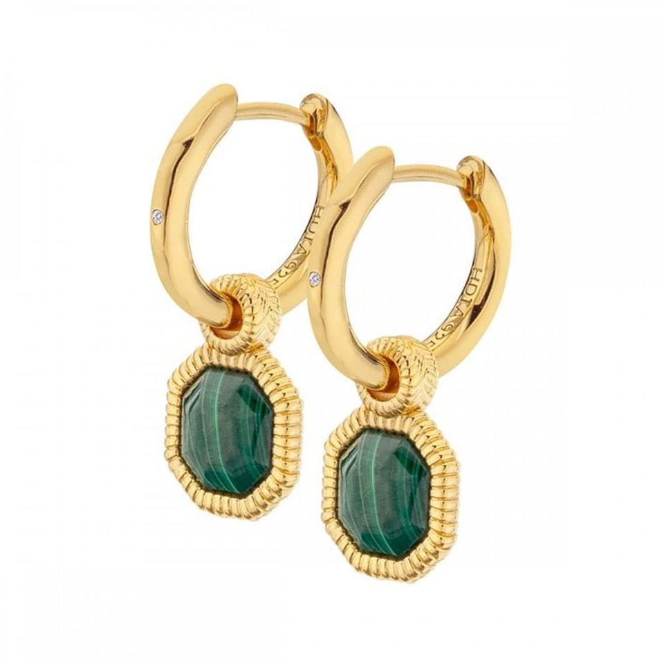 Hot Diamonds Golden Edit 18ct Gold Plated Revive Malachite Earrings