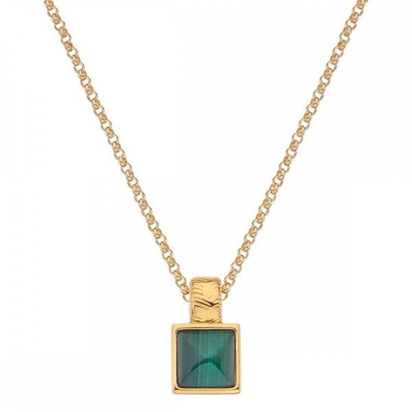 Hot Diamonds Golden Edit 18ct Gold Plated Revive Malachite Square Necklace
