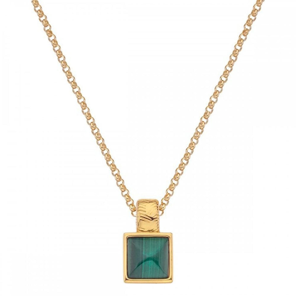 Hot Diamonds Golden Edit 18ct Gold Plated Revive Malachite Square Necklace