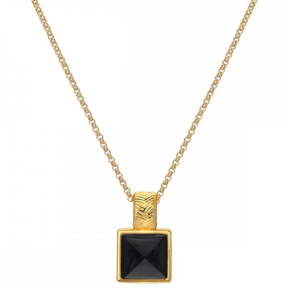 Hot Diamonds Golden Edit Black Onyx Sqaure Necklace