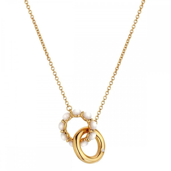 Hot Diamonds Golden Edit Calm Mother Of Pearl Gold Plated Interlocking Necklace