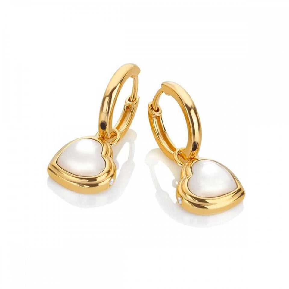 Hot Diamonds Golden Edit Gold Plated Mother Of Pearl Heart Drop Earrings