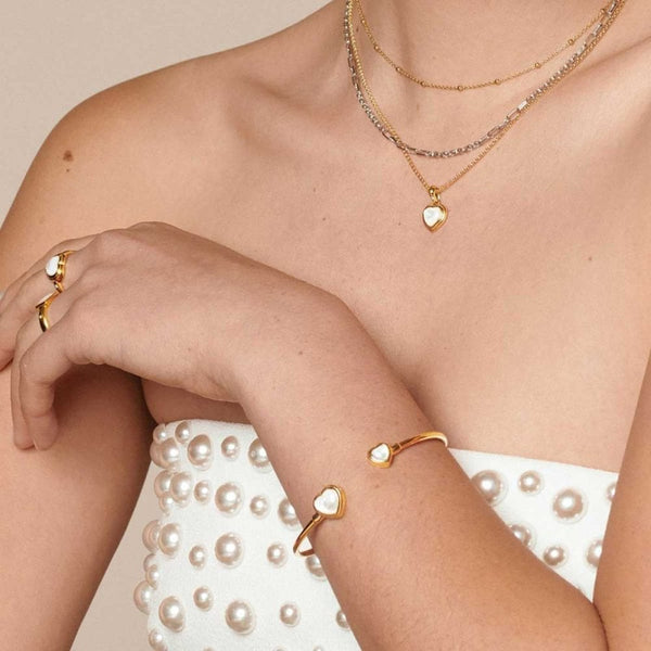 Hot Diamonds Golden Edit Gold Plated Mother Of Pearl Heart Necklace