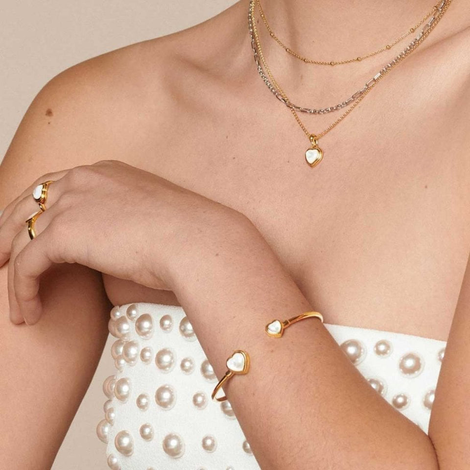 Hot Diamonds Golden Edit Gold Plated Mother Of Pearl Heart Necklace