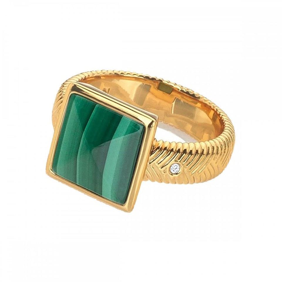 Hot Diamonds Golden Edit Revive Gold Plated Malachite Ring