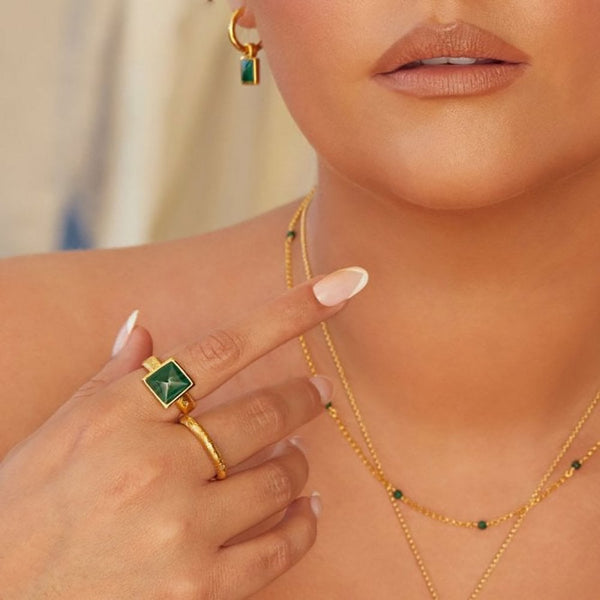 Hot Diamonds Golden Edit Revive Gold Plated Malachite Ring