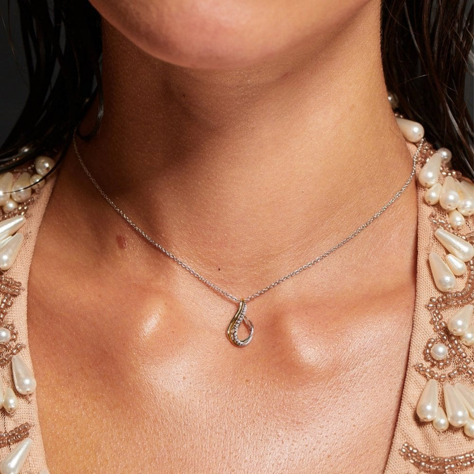 Hot Diamonds Ladies Teardrop Two Tone Drop Necklace