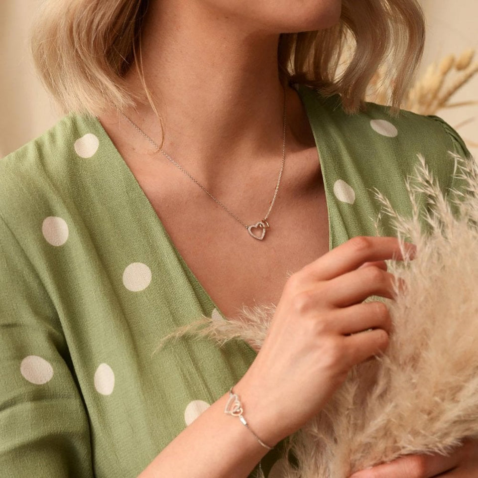 Hot Diamonds Togetherness Two Tone Open Heart Necklace