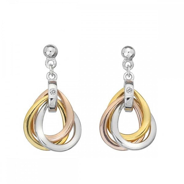 Hot Diamonds Trio Three Tone Interlocked Drop Earrings