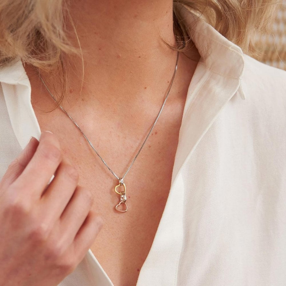 Hot Diamonds Trio Three Tone Interlocked Hearts Necklace