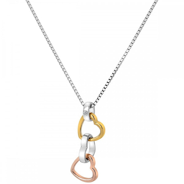Hot Diamonds Trio Three Tone Interlocked Hearts Necklace