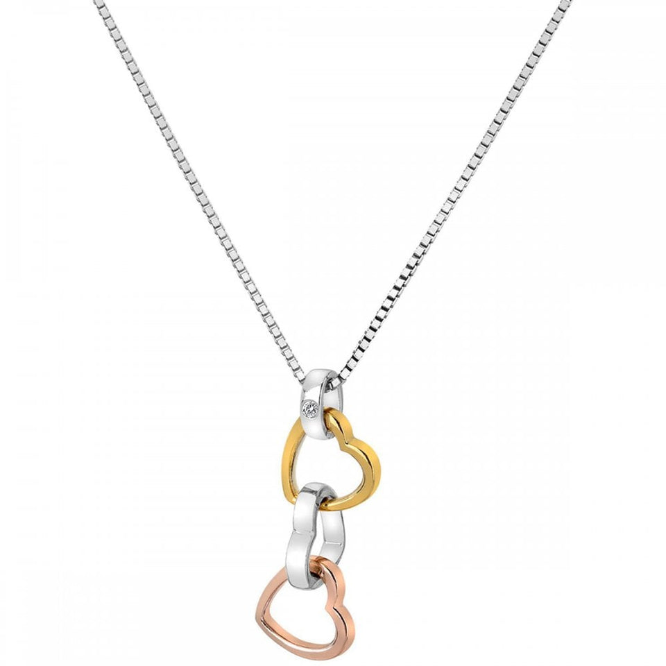 Hot Diamonds Trio Three Tone Interlocked Hearts Necklace