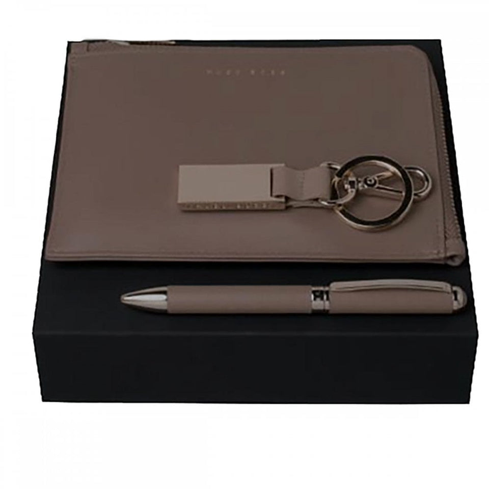Hugo Boss Ladies Taupe Leather Pen, Pouch & Keyring Giftset