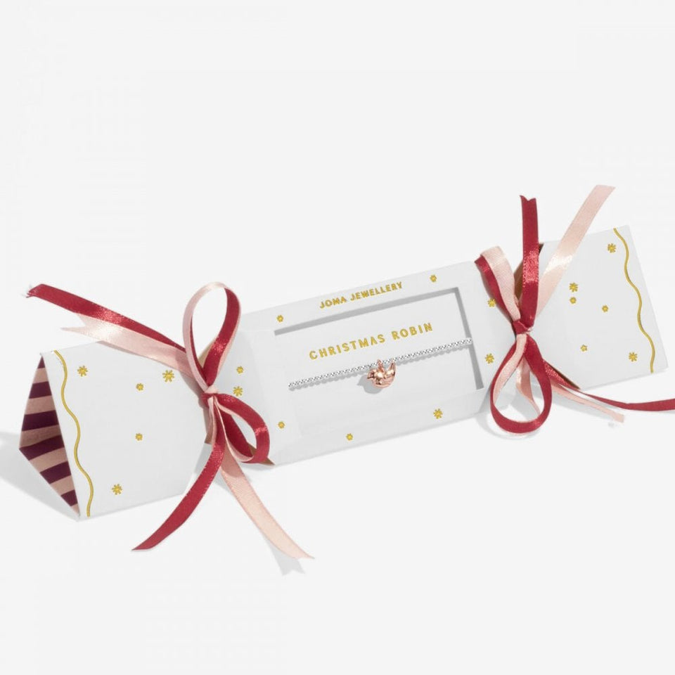 Joma Jewellery Christmas Cracker 'Christmas Robin' Bracelet in Silver & Rose Plating