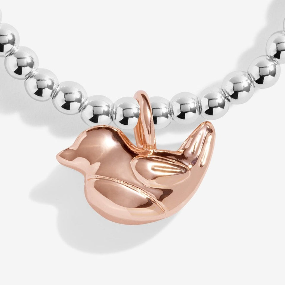 Joma Jewellery Christmas Cracker 'Christmas Robin' Bracelet in Silver & Rose Plating