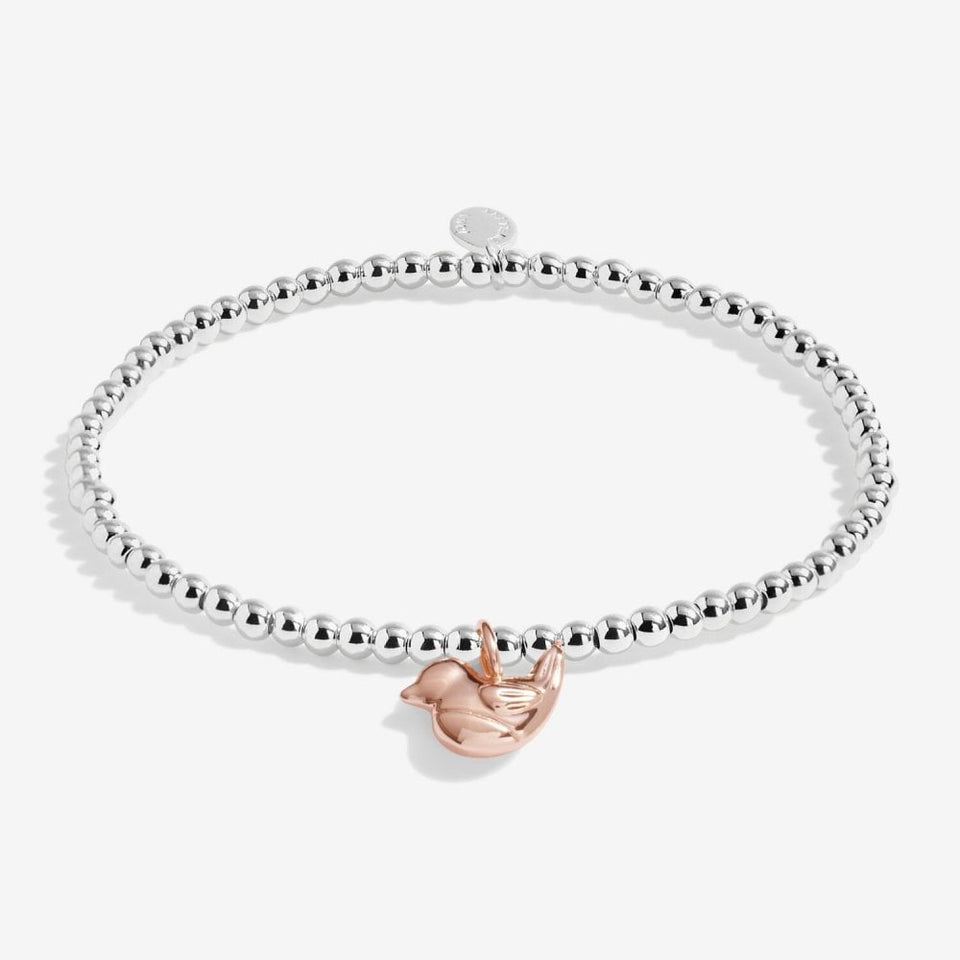 Joma Jewellery Christmas Cracker 'Christmas Robin' Bracelet in Silver & Rose Plating
