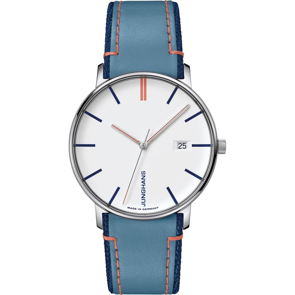 Junghans FORM Quarz 40mm Blue Leather Strap Watch