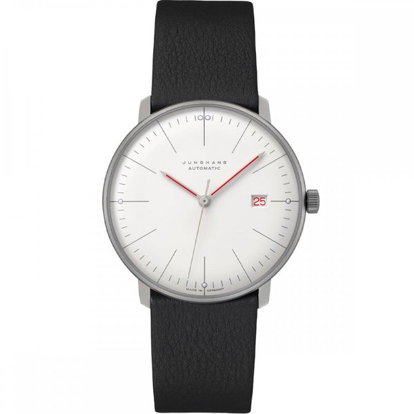 Junghans Gent's Max Bill Automatic Bauhaus Black Leather 38mm Watch