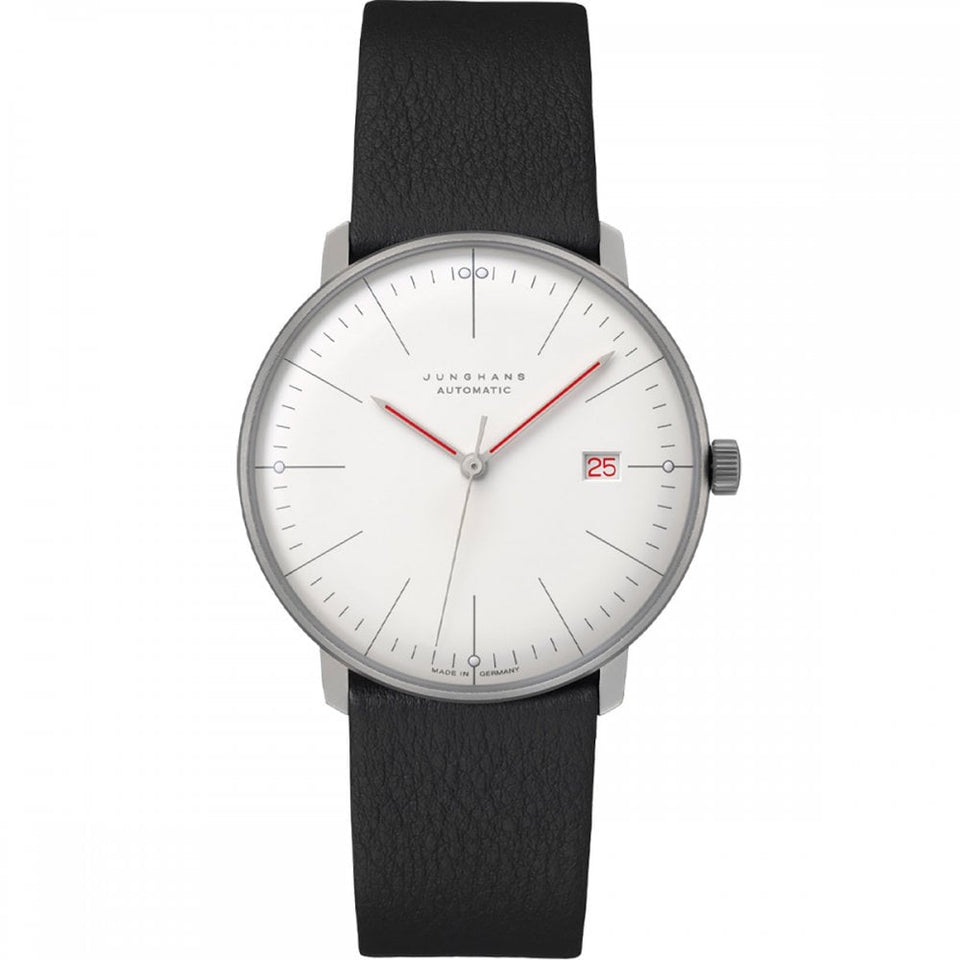 Junghans Gent's Max Bill Automatic Bauhaus Black Leather 38mm Watch