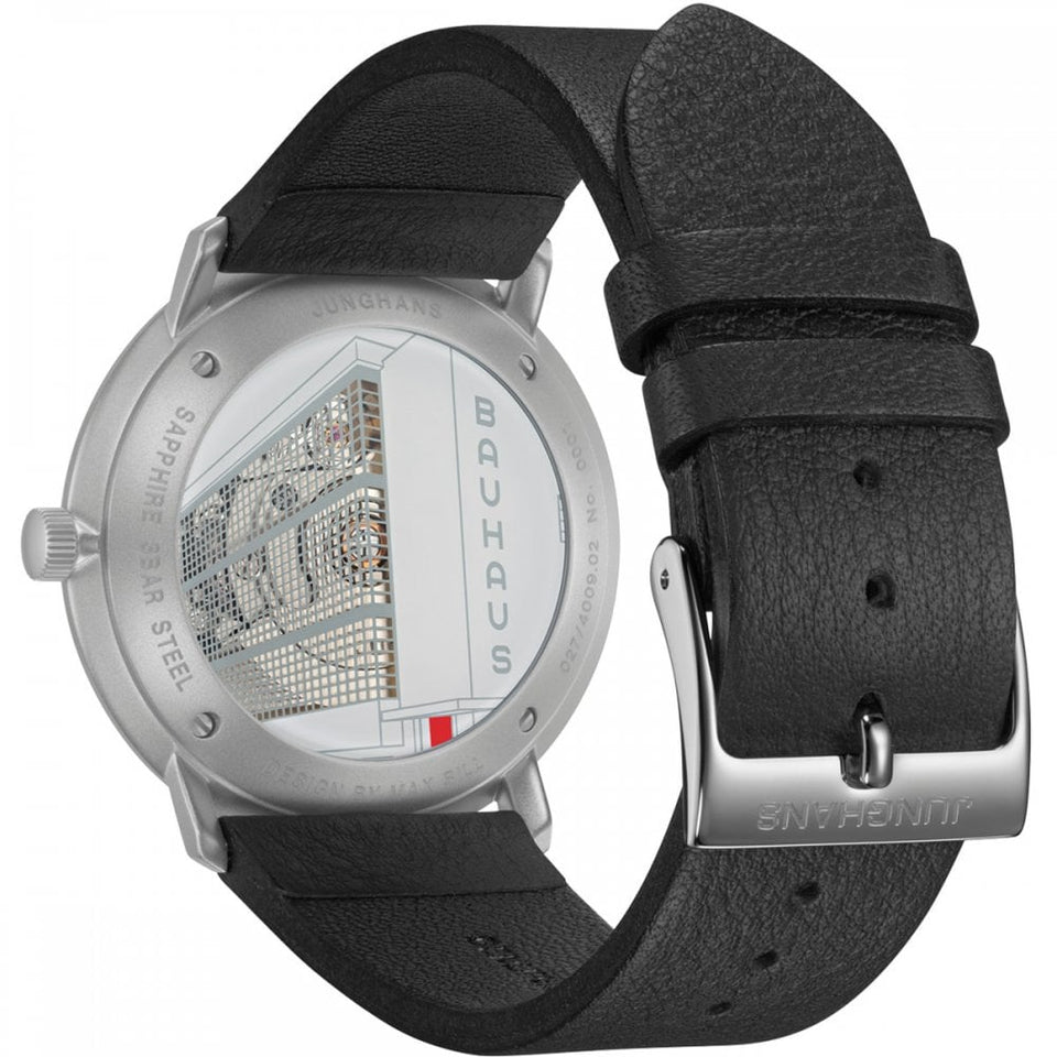 Junghans Gent's Max Bill Automatic Bauhaus Black Leather 38mm Watch