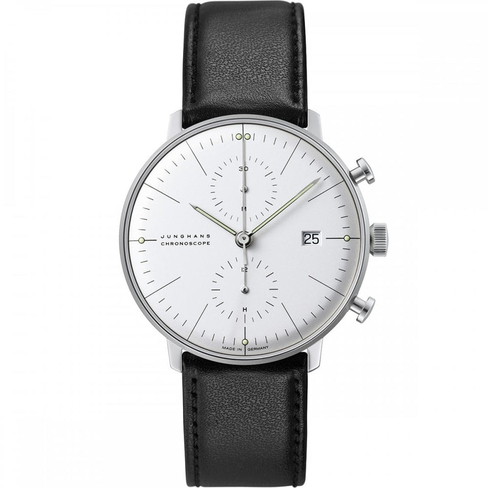 Junghans Gent's Max Bill Chronoscope Black Leather 40mm Watch