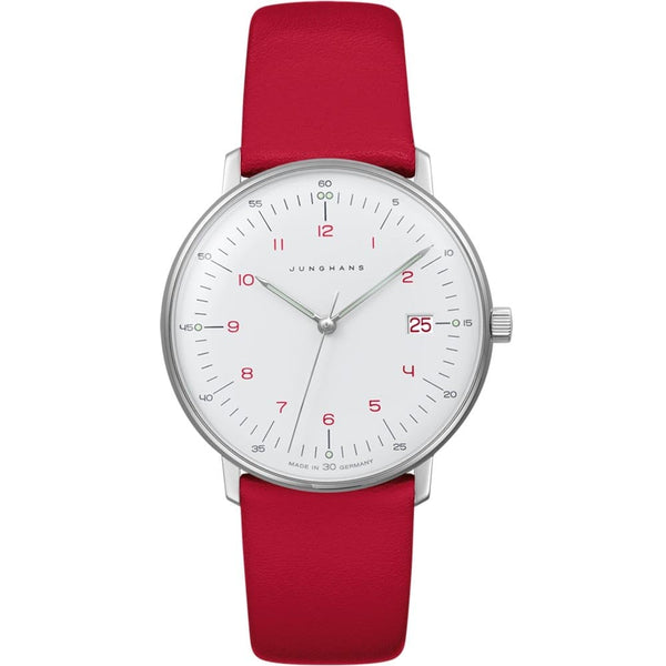 Junghans Ladies Max Bill 32mm Red Leather Quartz Watch