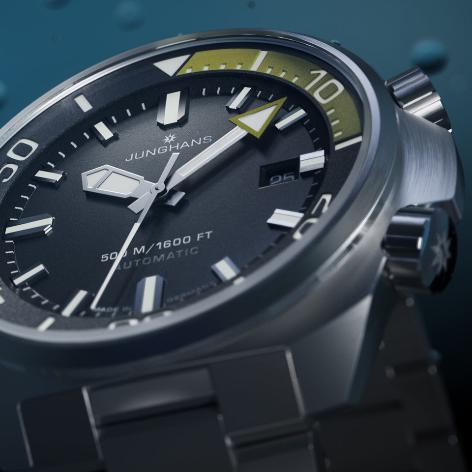 Junghans Mens Aquaris Diver 47mm Black and Green Dial Watch