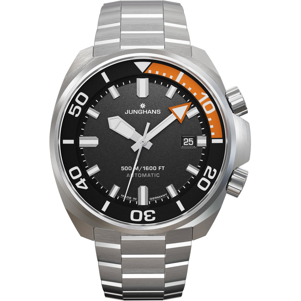 Junghans Mens Aquaris Diver 47mm Black and Orange Dial Watch