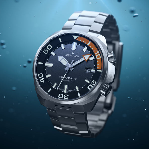 Junghans Mens Aquaris Diver 47mm Black and Orange Dial Watch