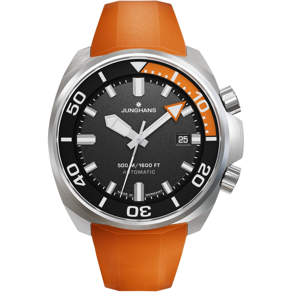 Junghans Mens Aquaris Diver 47mm Black and Orange Dial Watch