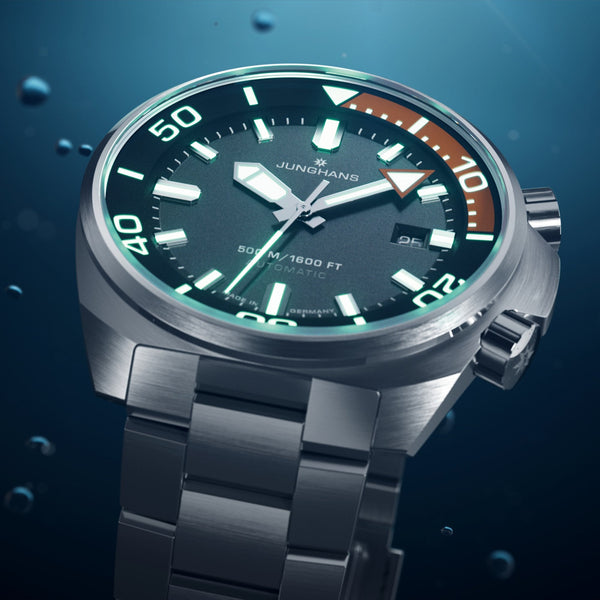 Junghans Mens Aquaris Diver 47mm Black and Orange Dial Watch