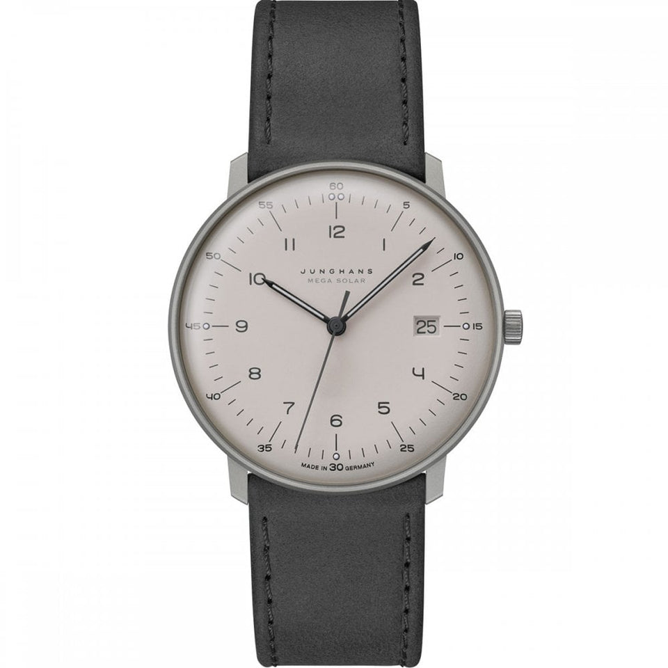 Junghans Men's Max Bill MEGA Solar Black Leather 38mm Watch