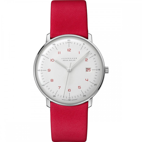 Junghans Men's Max Bill MEGA Solar Red Leather 38mm Watch