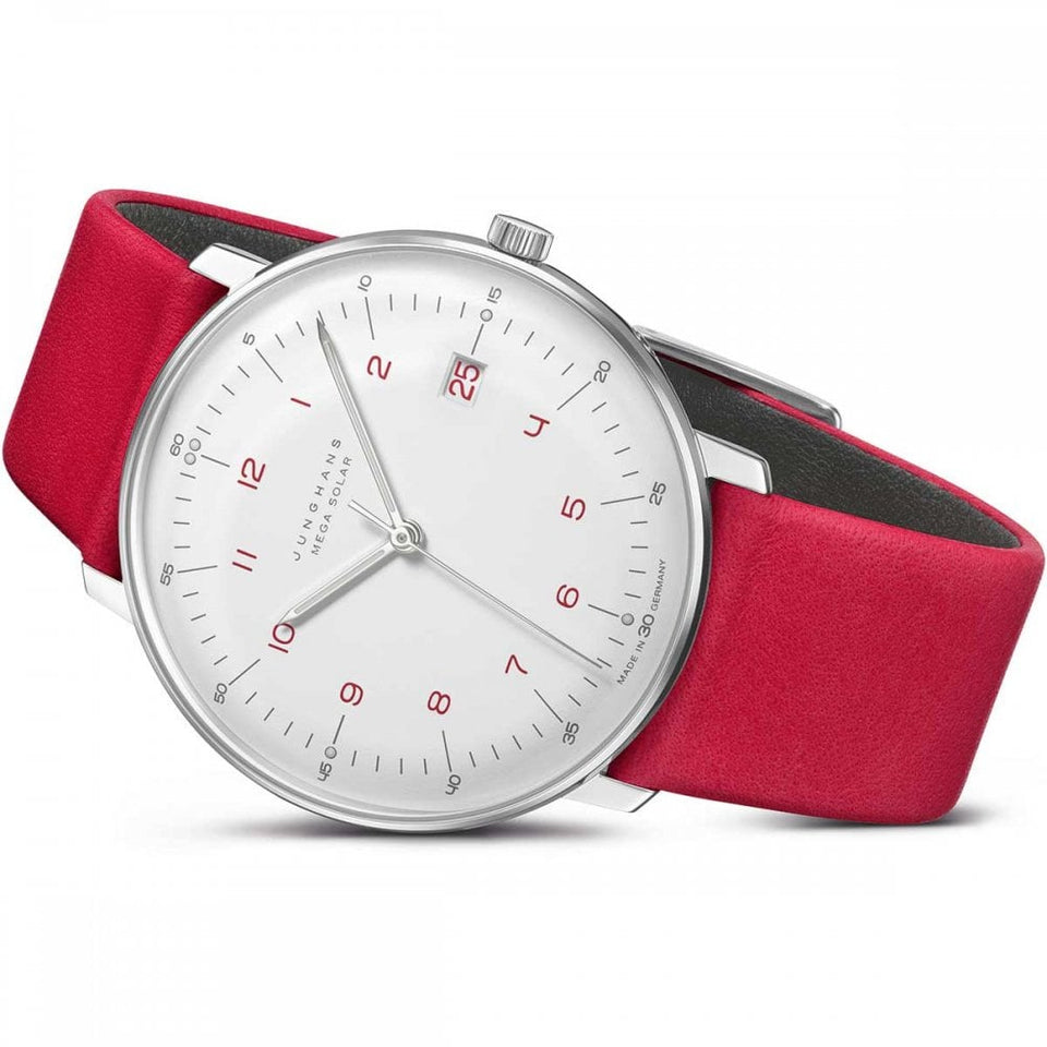Junghans Men's Max Bill MEGA Solar Red Leather 38mm Watch