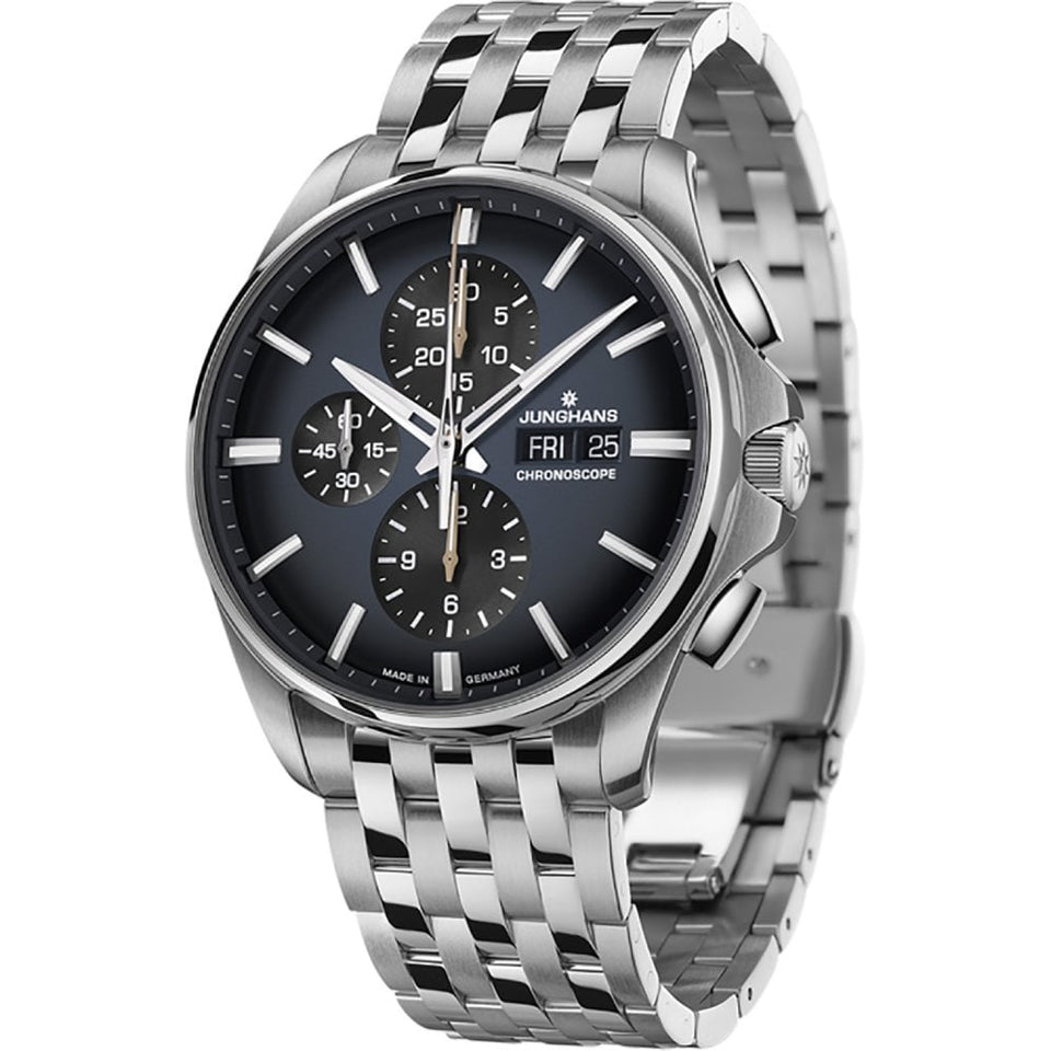 Junghans Men's Meister S Chronoscope English Date Blue Srap Watch