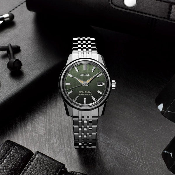 King Seiko Men's ‘Olive Suede’ KSK 6R 38mm Automatic Watch