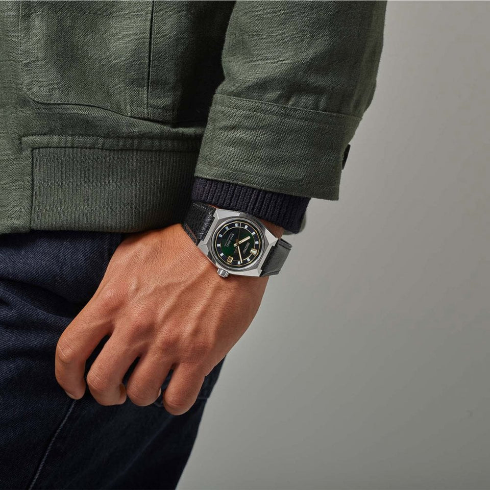 King Seiko VANAC 'Tokyo Horizon' Green-hued Leather Strap Watch
