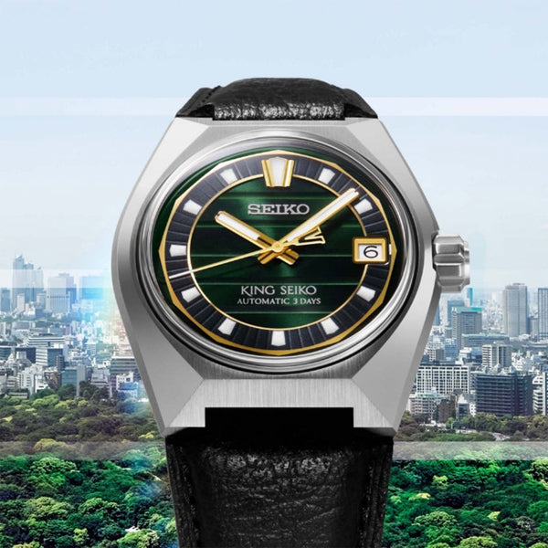 King Seiko VANAC 'Tokyo Horizon' Green-hued Leather Strap Watch