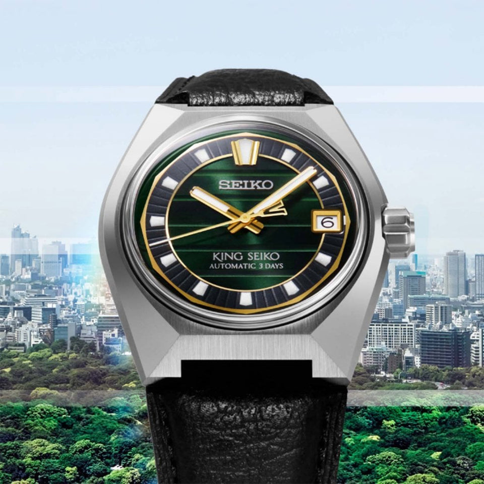 King Seiko VANAC 'Tokyo Horizon' Green-hued Leather Strap Watch