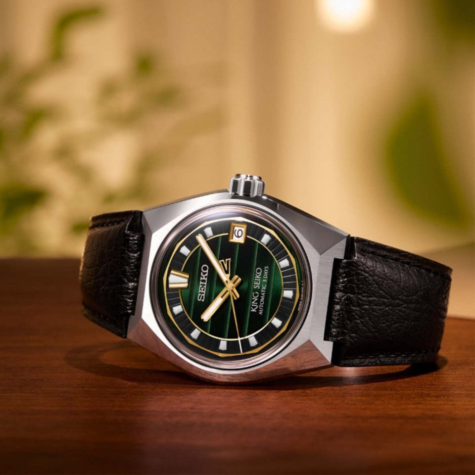 King Seiko VANAC 'Tokyo Horizon' Green-hued Leather Strap Watch