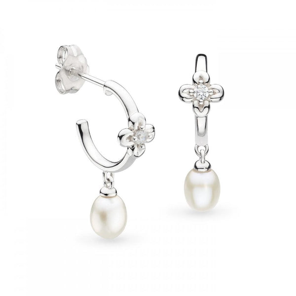 Kit Heath Ladies Blossom Flyte Honey Flower Drop Pearl Hoop Earrings