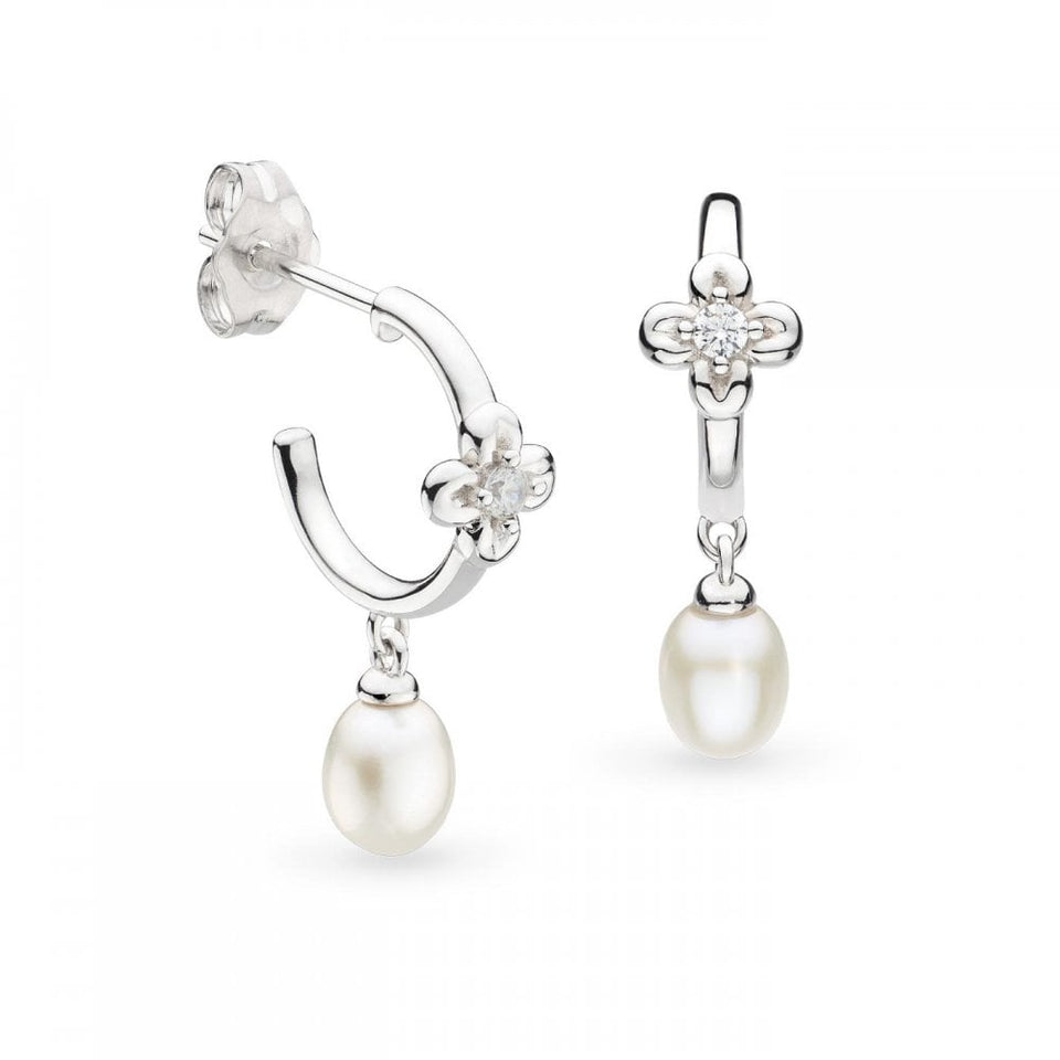 Kit Heath Ladies Blossom Flyte Honey Flower Drop Pearl Hoop Earrings