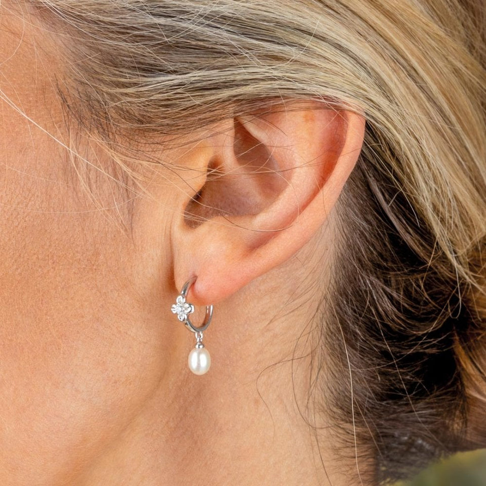 Kit Heath Ladies Blossom Flyte Honey Flower Drop Pearl Hoop Earrings
