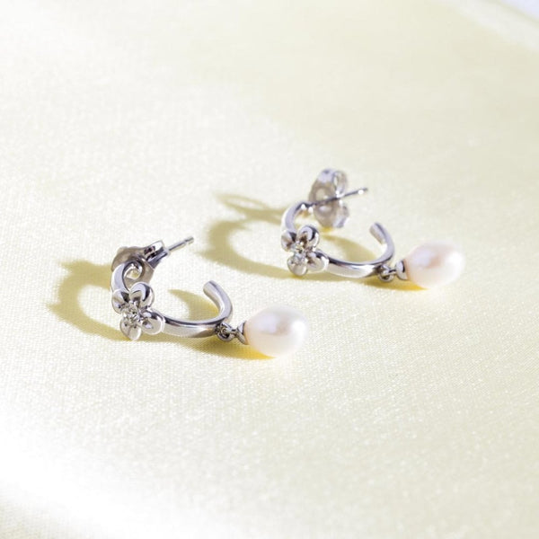 Kit Heath Ladies Blossom Flyte Honey Flower Drop Pearl Hoop Earrings