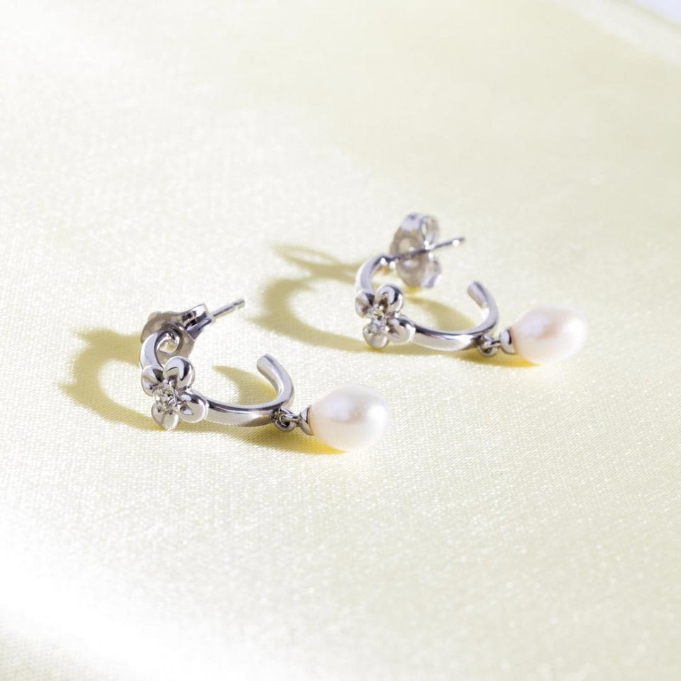 Kit Heath Ladies Blossom Flyte Honey Flower Drop Pearl Hoop Earrings