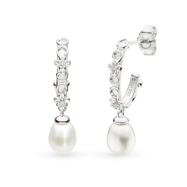 Kit Heath Ladies Blossom Flyte Honey Oval Drop Pearl Hoop Earrings