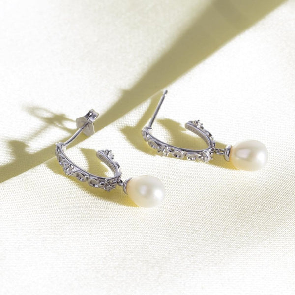 Kit Heath Ladies Blossom Flyte Honey Oval Drop Pearl Hoop Earrings